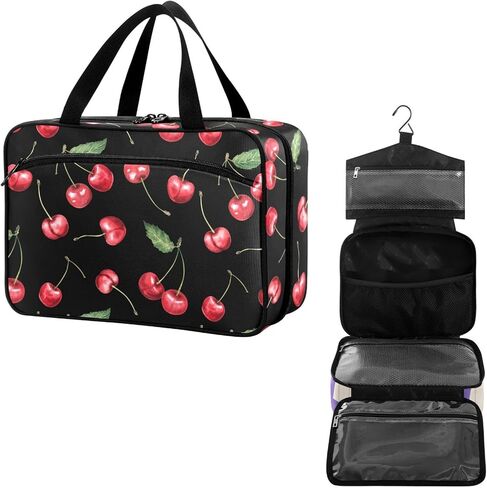 حقيبة أدوات الزينة للسفر للنساء/الرجال، زهرة الزنبق الأبيض على خلفية سوداء حقيبة منظمة للتعليق مع جيوب قابلة للطي وحقائب سفر محمولة لتخزين مستحضرات التجميل وأدوات التجميل أثناء السفر - L in Kuwait