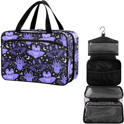 Travel Toiletry Bag for Woman/Men,White Lily Flower on Black Background Hanging Organizer Bag with Pockets Portable Folding Travel Case Bags for Makeup Cosmetic Toiletries Storage Traveling-L in Saudi Arabia