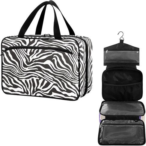 Travel Toiletry Bag for Woman/Men,White Lily Flower on Black Background Hanging Organizer Bag with Pockets Portable Folding Travel Case Bags for Makeup Cosmetic Toiletries Storage Traveling-L in Saudi Arabia