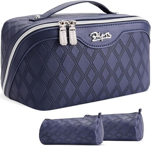 BOYATU Travel Makeup Bag for Women: Large Capacity 3-Piece Quilted Cosmetic & Toiletry Organizer - 2 Detachable Pouches Expand Storage by 50%, Open Flat for Easy Packing, Waterproof PU Leather(Purple) in Kuwait