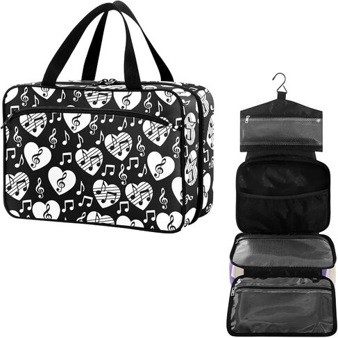 Travel Toiletry Bag for Woman/Men,White Lily Flower on Black Background Hanging Organizer Bag with Pockets Portable Folding Travel Case Bags for Makeup Cosmetic Toiletries Storage Traveling-L in Saudi Arabia
