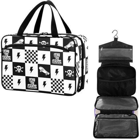 Travel Toiletry Bag for Woman/Men,White Lily Flower on Black Background Hanging Organizer Bag with Pockets Portable Folding Travel Case Bags for Makeup Cosmetic Toiletries Storage Traveling-L in Saudi Arabia