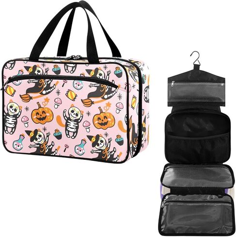 Travel Toiletry Bag for Woman/Men,White Lily Flower on Black Background Hanging Organizer Bag with Pockets Portable Folding Travel Case Bags for Makeup Cosmetic Toiletries Storage Traveling-L in Saudi Arabia