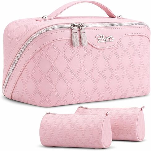 BOYATU Travel Makeup Bag for Women: Large Capacity 3-Piece Quilted Cosmetic & Toiletry Organizer - 2 Detachable Pouches Expand Storage by 50%, Open Flat for Easy Packing, Waterproof PU Leather(Purple) in Saudi Arabia