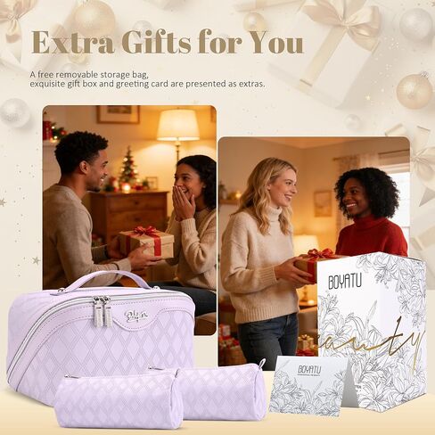 BOYATU Travel Makeup Bag for Women: Large Capacity 3-Piece Quilted Cosmetic & Toiletry Organizer - 2 Detachable Pouches Expand Storage by 50%, Open Flat for Easy Packing, Waterproof PU Leather(Purple) in Saudi Arabia