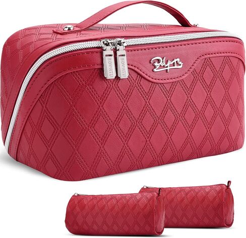 BOYATU Travel Makeup Bag for Women: Large Capacity 3-Piece Quilted Cosmetic & Toiletry Organizer - 2 Detachable Pouches Expand Storage by 50%, Open Flat for Easy Packing, Waterproof PU Leather(Purple) in Saudi Arabia