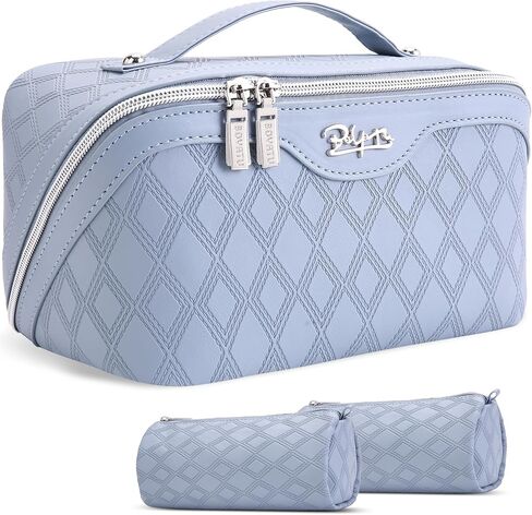 BOYATU Travel Makeup Bag for Women: Large Capacity 3-Piece Quilted Cosmetic & Toiletry Organizer - 2 Detachable Pouches Expand Storage by 50%, Open Flat for Easy Packing, Waterproof PU Leather(Purple) in Saudi Arabia