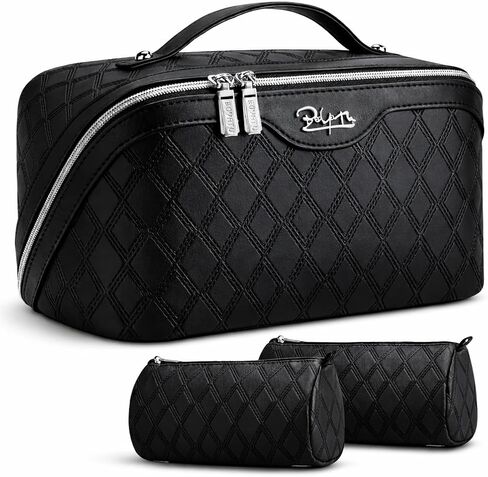 BOYATU Travel Makeup Bag for Women: Large Capacity 3-Piece Quilted Cosmetic & Toiletry Organizer - 2 Detachable Pouches Expand Storage by 50%, Open Flat for Easy Packing, Waterproof PU Leather(Purple) in Saudi Arabia