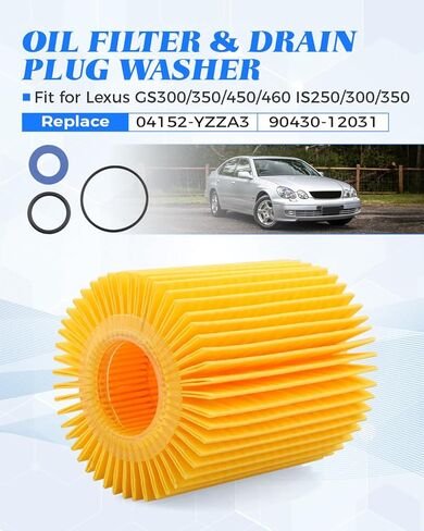 3 قطعة فلتر زيت + قابس التصريف غسالة 04152-YZZA3 يصلح لكزس GS300 GS350 GS450H GX460 IS250 IS300 IS350 RC300 RC350 V6Gas استبدال 90430-12031 in Saudi Arabia