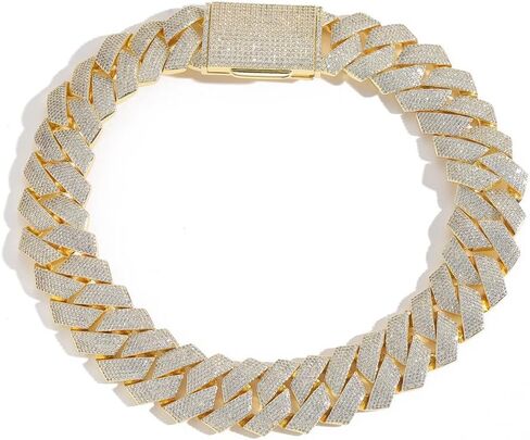 25MM Cuban Link Chain for Men Iced Out Miami Cuban Necklace 18k Gold Plated 5A+ Cubic Zirconia Iced Out Chain Gold or Silver Bling Diamond Luxury Hip Hop Jewelry Giftting for Women Men in Saudi Arabia