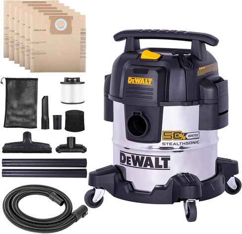 DEWALT 5 Gallon STEALTHSONIC Shop Vacuum Wet and Dry, Powerful Suction & Portable Shop Vac with Attachments, Ultra Quiet Wet Dry Vacuum for Home, Garage, Car, Workshop, Jobsite, DXV05S-QT, 4 Peak HP in Kuwait