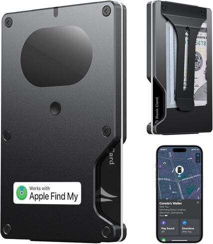 محفظة للرجال، حامل بطاقات محفظة نحيف وبسيط مع تتبع الموقع، شريحة Airtag مدمجة متوافقة مع Apple Find My، محفظة هوائية ذكية تحجب RFID مع مشبك نقود (ألياف الكربون السوداء) in Kuwait