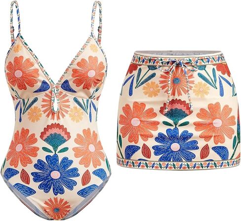 بدلة سباحة نسائية من SHENHE قطعة واحدة من قطعة واحدة مع تنورة لتغطية البطن والتحكم في البطن على الشاطئ in Kuwait