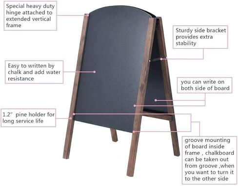 سبورة Nightcore A-Frame، حامل سبورة قائم بذاته، شاشة عرض قائمة لوحة الساندويتش الخشبية مع إطار خشبي صلب، لافتة رصيف مزدوجة الجوانب لحفلات الزفاف والمقهى والمطعم in Kuwait