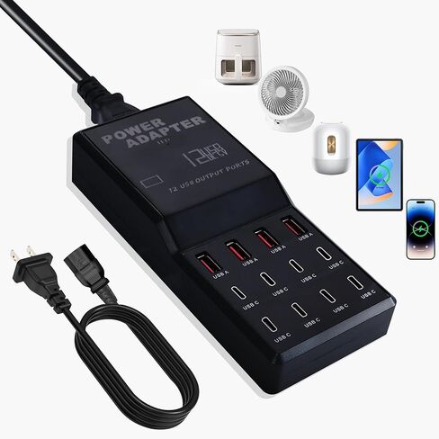 محطة الشحن (65W) ، شاحن سطح مكتب USB C 12-in-1 للهاتف 15 ، MacBook ، وأكثر من 5 قدم كابل مسطح وتوصيل للمنزل ، Office (12 منافذ USB-C) in Kuwait