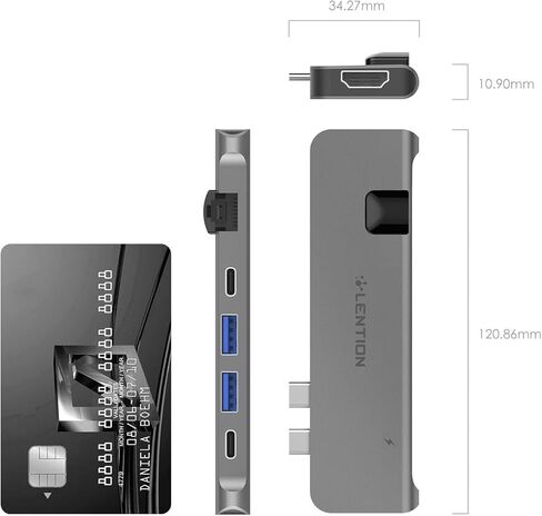 LENTION USB C Hub with Thunderbolt3(PD+Data Transfer+Video Output), 4K HDMI, USB 3.0, Gigabit Ethernet Mac Adapter Compatible 2016-2023 MacBook Pro, Mac Air(CS65, Dark Gray) in Kuwait