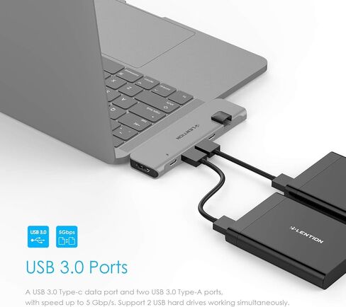 LENTION USB C Hub with Thunderbolt3(PD+Data Transfer+Video Output), 4K HDMI, USB 3.0, Gigabit Ethernet Mac Adapter Compatible 2016-2023 MacBook Pro, Mac Air(CS65, Dark Gray) in Kuwait