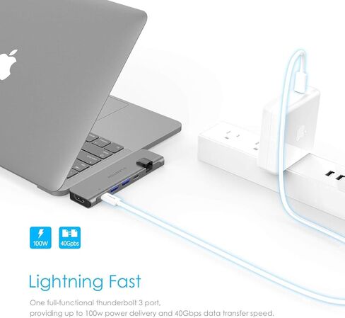 LENTION USB C Hub with Thunderbolt3(PD+Data Transfer+Video Output), 4K HDMI, USB 3.0, Gigabit Ethernet Mac Adapter Compatible 2016-2023 MacBook Pro, Mac Air(CS65, Dark Gray) in Kuwait