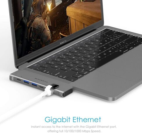 LENTION USB C Hub with Thunderbolt3(PD+Data Transfer+Video Output), 4K HDMI, USB 3.0, Gigabit Ethernet Mac Adapter Compatible 2016-2023 MacBook Pro, Mac Air(CS65, Dark Gray) in Kuwait