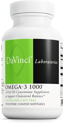 DaVinci Labs Omega-3 1000 - مكمل غذائي للحفاظ على مستويات الكوليسترول الطبيعية بالفعل ودعم الجهاز المناعي والشعر والجلد* - خالي من الغلوتين - 90 كبسولة هلامية مغلفة معوية in Kuwait