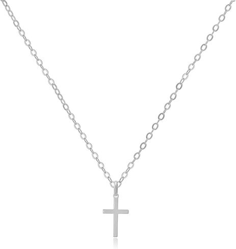 قلائد الصليب الذهبي للنساء | 1 سم 925 قلادة صليب من الفضة الاسترليني على سلسلة متقاطعة | هيبوالرجينيك | لذيذ والحد الأدنى | أحجار الراين (لا يوجد حجر الراين) in Kuwait