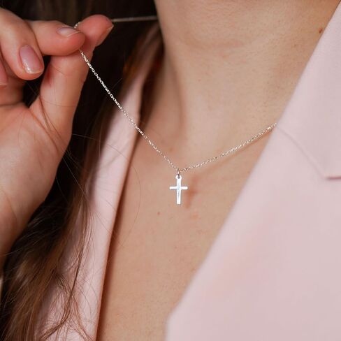 قلائد الصليب الذهبي للنساء | 1 سم 925 قلادة صليب من الفضة الاسترليني على سلسلة متقاطعة | هيبوالرجينيك | لذيذ والحد الأدنى | أحجار الراين (لا يوجد حجر الراين) in Kuwait