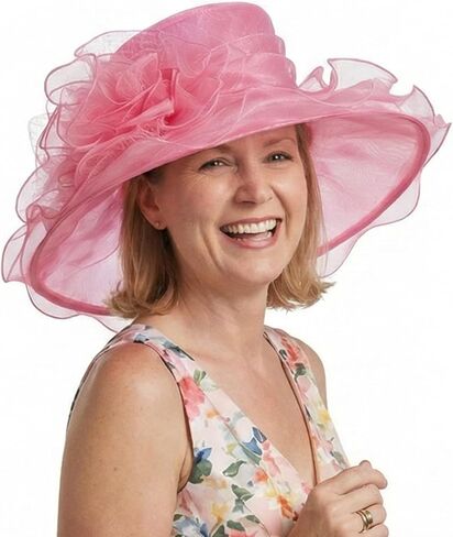 قبعة Janey&Rubbins النسائية ذات الريش الزهري الرائعة ذات حافة واسعة وخفيفة الوزن للكنيسة ديربي in Kuwait