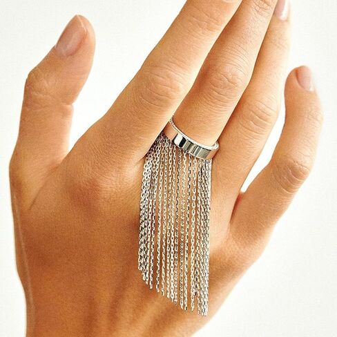 Adjustable Size Rings Delicate Gold and Silver Color Chain Fringe Rings Stainless Steel Jewelry for Fashionable Women in Kuwait