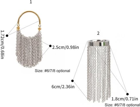 Adjustable Size Rings Delicate Gold and Silver Color Chain Fringe Rings Stainless Steel Jewelry for Fashionable Women in Kuwait