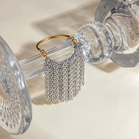 Adjustable Size Rings Delicate Gold and Silver Color Chain Fringe Rings Stainless Steel Jewelry for Fashionable Women in Kuwait