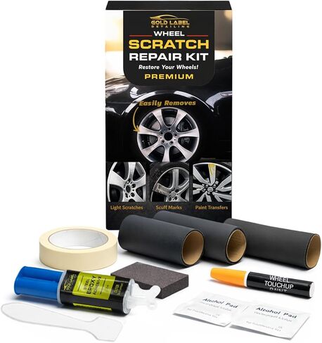 Premium Wheel Scratch Repair Kit | Gloss Silver Rim Touch-Up Pen 30ml | DIY Kit with Filler, Sanding Tools, Spatula & Tape | Deep Rim Repair for Painted Alloy Wheels in Kuwait
