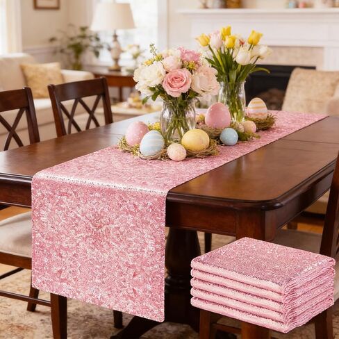 Yuboo Red Sequin Table Runners ، Valentines Glitter Table Runner 2 Pack 12'x108 '' for Mother's Day/4th of July/Girls 'Birth in Kuwait