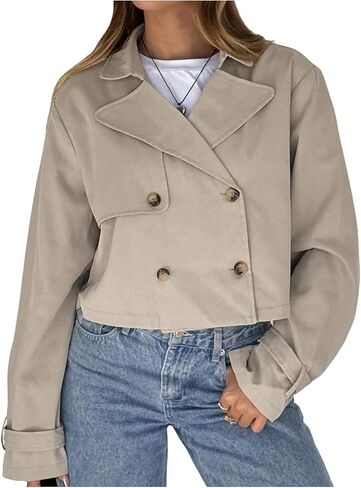SHENHE Women's Cropped Trench Coat Lapel Collar Double Breathable Business Casual Fall Jacket in Saudi Arabia