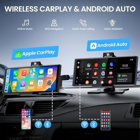 10.26" Wireless Carplay Screen for Car with 4K Dash Cam & 1080P Backup Camera, Portable Car Audio Receivers with Carplay & Android Auto, GPS Navigation, Airplay, Mirror Link in Kuwait