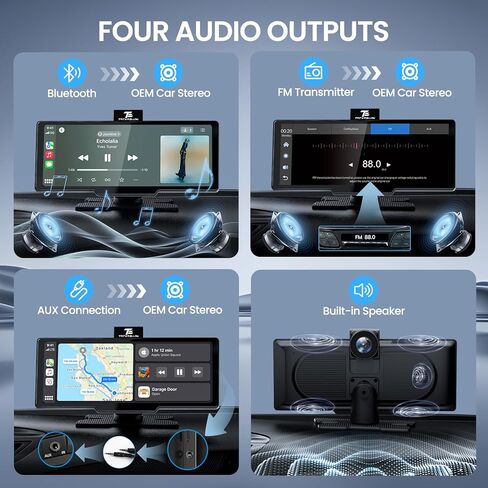 10.26" Wireless Carplay Screen for Car with 4K Dash Cam & 1080P Backup Camera, Portable Car Audio Receivers with Carplay & Android Auto, GPS Navigation, Airplay, Mirror Link in Kuwait