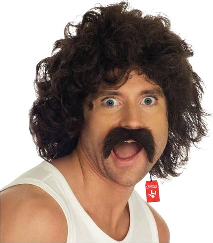 fun shack Men's Curly Brown Wig & Moustache Set Adult Costume in Saudi Arabia