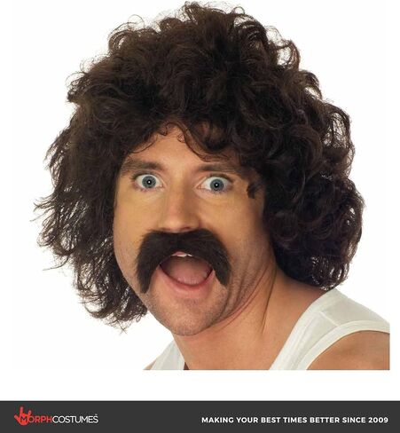 fun shack Men's Curly Brown Wig & Moustache Set Adult Costume in Saudi Arabia