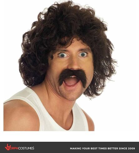 fun shack Men's Curly Brown Wig & Moustache Set Adult Costume in Saudi Arabia