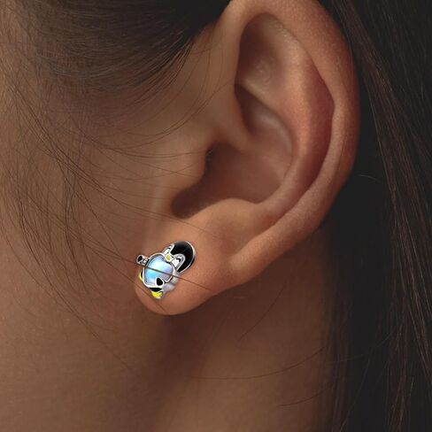 Silver Stud Earrings Set for Women – Sterling Silver Hypoallergenic Earrings Cute Cartoon Animal Earrings Penguin Earrings Cat Earrings Imitation Moonstone Heart Hug Earrings Jewelry Gifts in Saudi Arabia