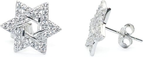 12mm Sparkly Classic Star of David Jewish Judaism Hanukkah Religious Jewelry Cubic Zirconia CZ Crystal Stud Earrings, 925 Sterling Silver in Kuwait