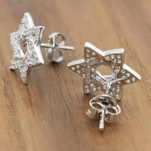 12mm Sparkly Classic Star of David Jewish Judaism Hanukkah Religious Jewelry Cubic Zirconia CZ Crystal Stud Earrings, 925 Sterling Silver in Kuwait