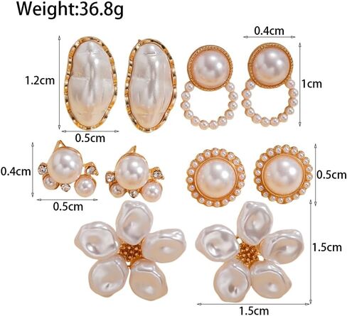5 Pairs Pearl Flower Stud Earrings for Women,Boho Floral White Baroque Pearls Earrings Pack,Unique Festival Holiday Party Jewelry Gift in Kuwait