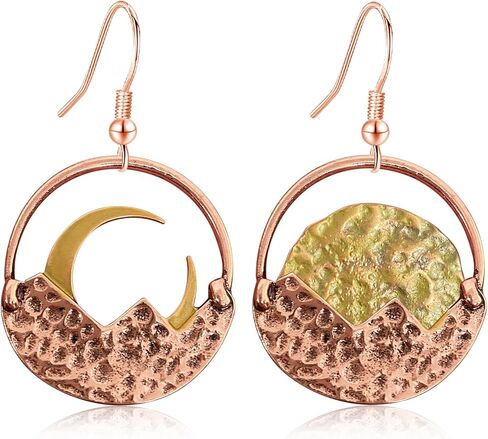 Handmade Vintage Copper Geometry Hollow Disc Round Circle Dangle Drop Earrings Retro Alloy Asymmetrical Sun Moon Mountain Hook Earrings For Women Outdoor Athletes in Kuwait