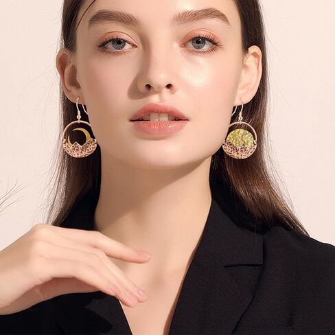 Handmade Vintage Copper Geometry Hollow Disc Round Circle Dangle Drop Earrings Retro Alloy Asymmetrical Sun Moon Mountain Hook Earrings For Women Outdoor Athletes in Kuwait