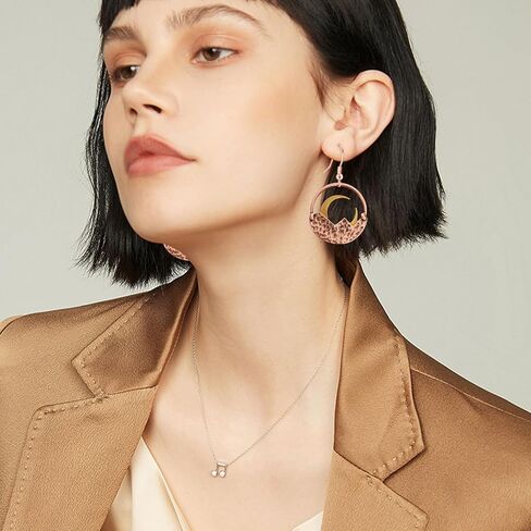 Handmade Vintage Copper Geometry Hollow Disc Round Circle Dangle Drop Earrings Retro Alloy Asymmetrical Sun Moon Mountain Hook Earrings For Women Outdoor Athletes in Kuwait