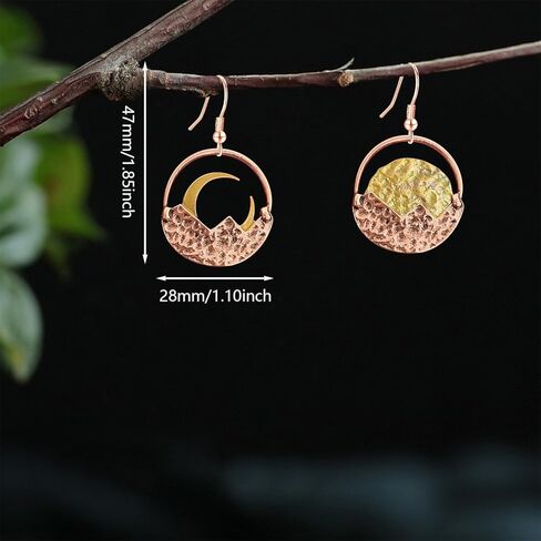 Handmade Vintage Copper Geometry Hollow Disc Round Circle Dangle Drop Earrings Retro Alloy Asymmetrical Sun Moon Mountain Hook Earrings For Women Outdoor Athletes in Kuwait