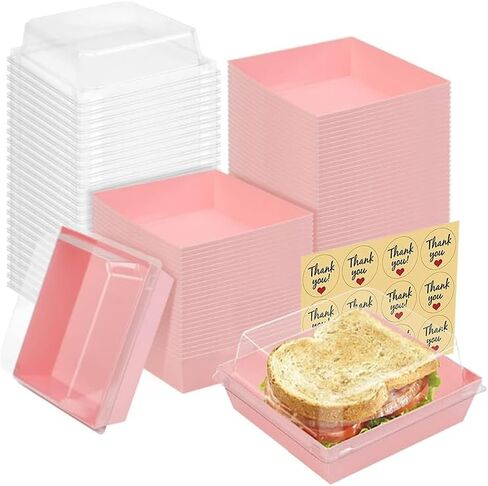 50 Pack Small Paper Charcuterie Boxes with Clear Lids, Dessert Boxes Square Disposable Paper Bakery Boxes to Go Food Containers for Desserts, Sandwich, Cookie, Sushi, Cake Slice and Strawberries in Kuwait