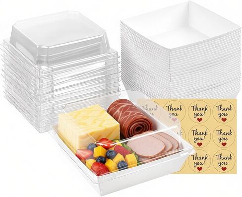50 Pack Small Paper Charcuterie Boxes with Clear Lids, Dessert Boxes Square Disposable Paper Bakery Boxes to Go Food Containers for Desserts, Sandwich, Cookie, Sushi, Cake Slice and Strawberries in Kuwait