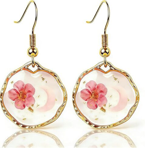 Pressed Flower Earrings for Women, Handmade Resin Forget Me Not or Red Rose Flowers Drop Dangle Earrings, Real Floral Jewelry Gift for Valentine’s Day, Mother’s Day, Birthday, Party in Kuwait