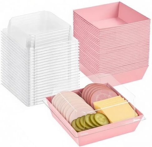 50 Pack Small Paper Charcuterie Boxes with Clear Lids, Dessert Boxes Square Disposable Paper Bakery Boxes to Go Food Containers for Desserts, Sandwich, Cookie, Sushi, Cake Slice and Strawberries in Kuwait